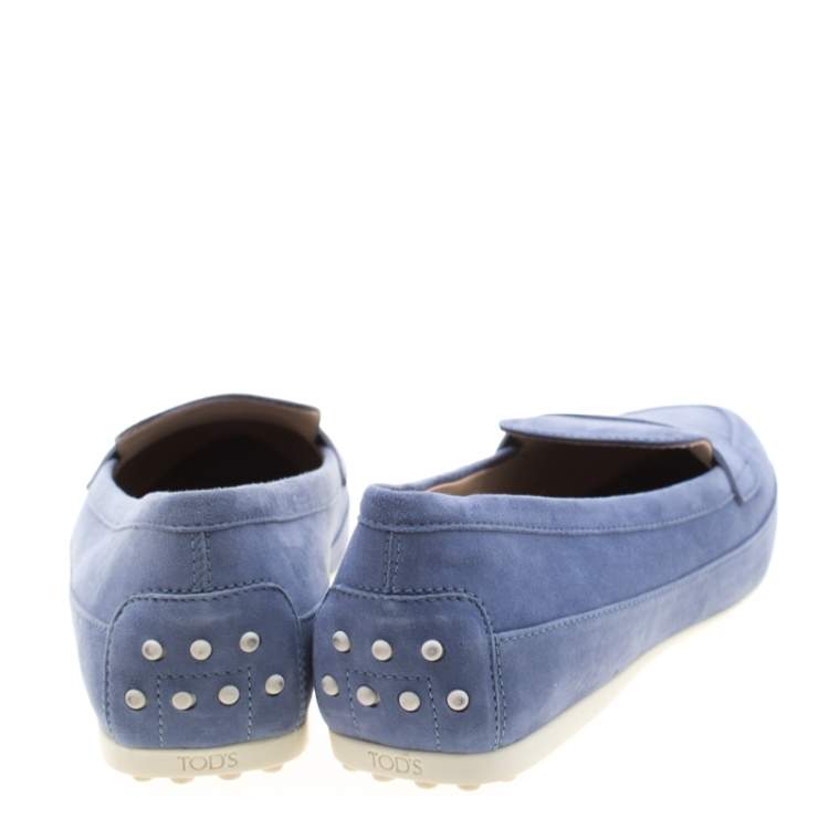 Pre Owned Tod's Blue Suede Penny Loafers Size 39.5