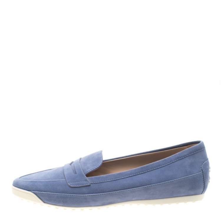 Pre Owned Tod's Blue Suede Penny Loafers Size 39.5