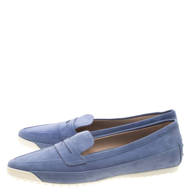Pre Owned Tod's Blue Suede Penny Loafers Size 39.5