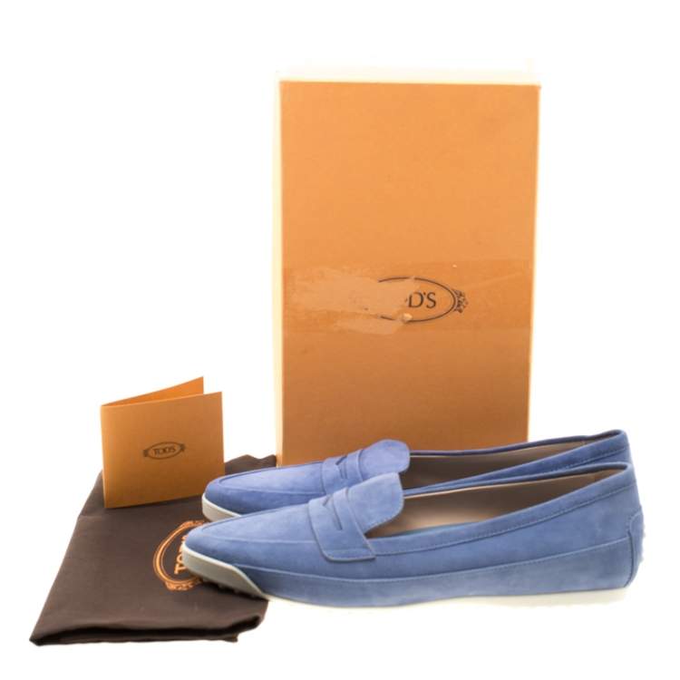 Pre Owned Tod's Blue Suede Penny Loafers Size 39.5