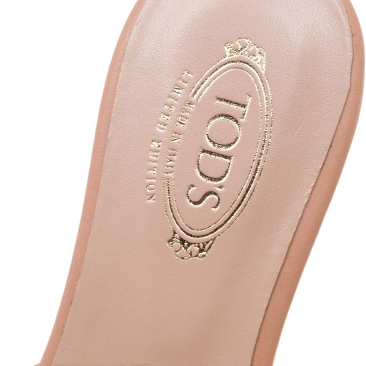 Pre Owned Tod's Limited Edition Pale Pink Suede Crystal Embellished Peep Toe Flat Slides Size 37