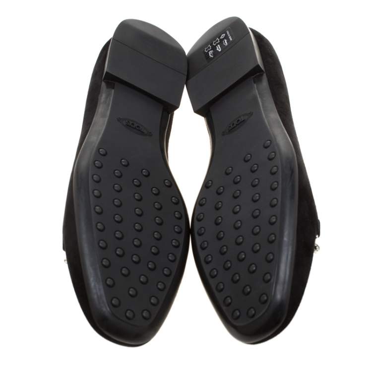 Pre Owned Tod's Black Suede Crystal Embellished Double T Smoking Slippers Size 37.5