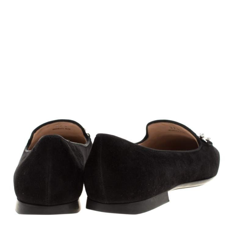 Pre Owned Tod's Black Suede Crystal Embellished Double T Smoking Slippers Size 37.5