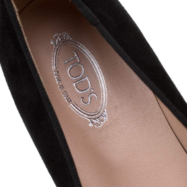 Pre Owned Tod's Black Suede Crystal Embellished Double T Smoking Slippers Size 37.5