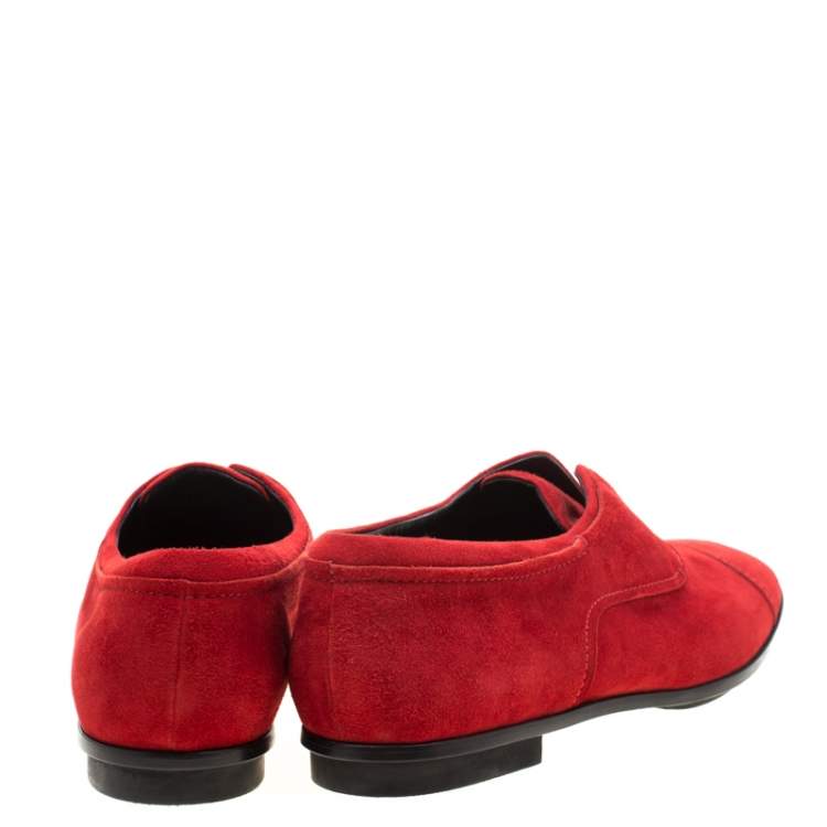 Pre Owned Tod's Red Suede Cap Toe Loafers Size 39.5