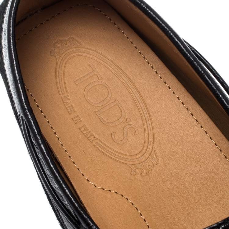 Pre Owned Tod's Black Pony Hair Bow Loafers Size 38
