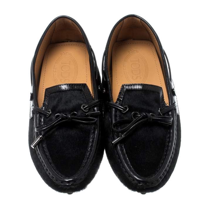 Pre Owned Tod's Black Pony Hair Bow Loafers Size 38