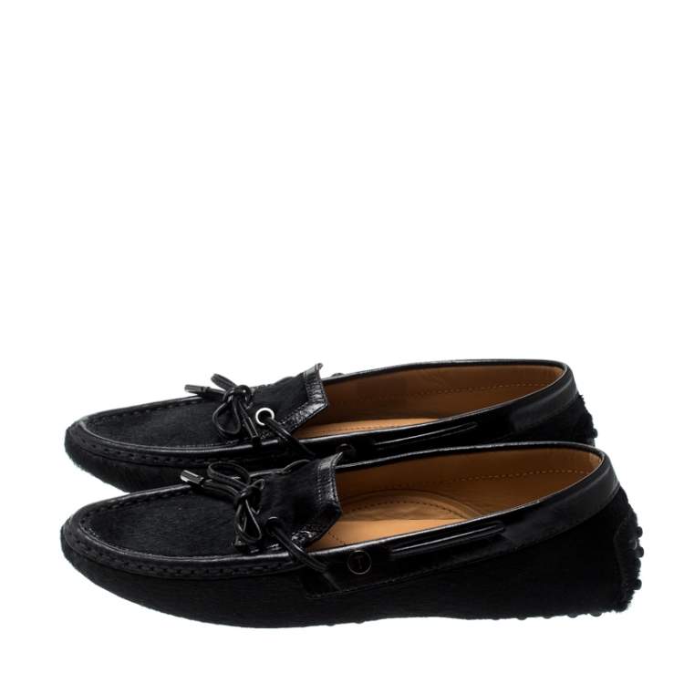 Pre Owned Tod's Black Pony Hair Bow Loafers Size 38