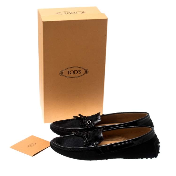 Pre Owned Tod's Black Pony Hair Bow Loafers Size 38