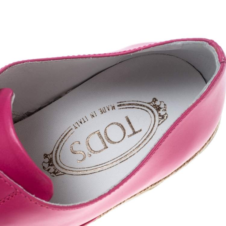 Pre Owned Tod's Fuchsia Pink Leather Francesina Espadrille Slip On Sneakers Size 37