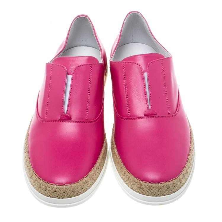 Pre Owned Tod's Fuchsia Pink Leather Francesina Espadrille Slip On Sneakers Size 37