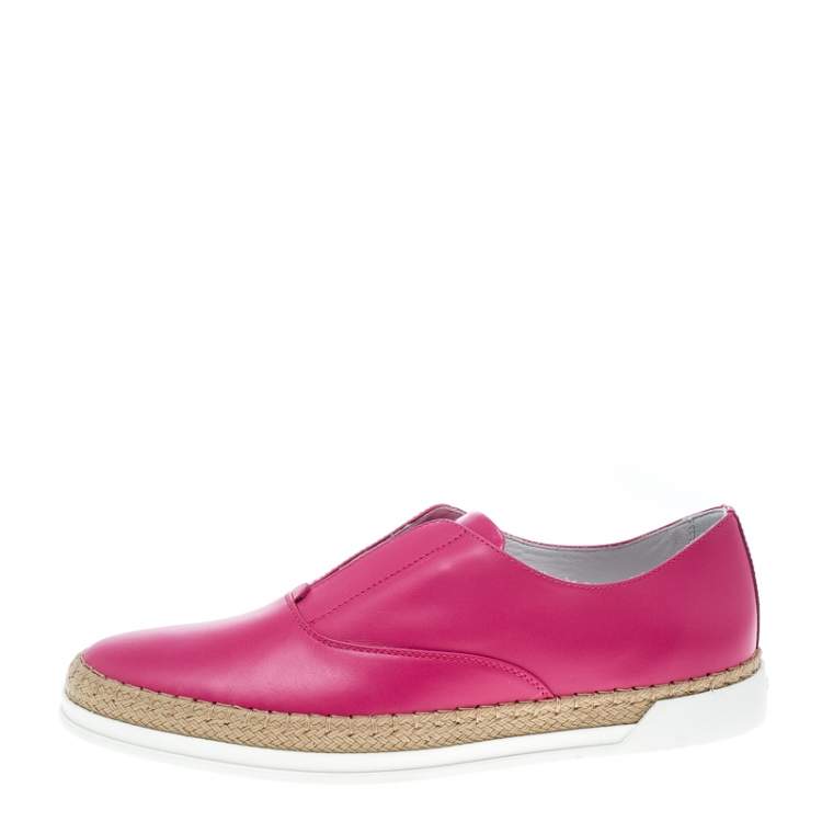 Pre Owned Tod's Fuchsia Pink Leather Francesina Espadrille Slip On Sneakers Size 37