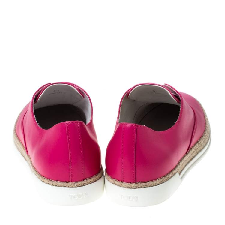 Pre Owned Tod's Fuchsia Pink Leather Francesina Espadrille Slip On Sneakers Size 37