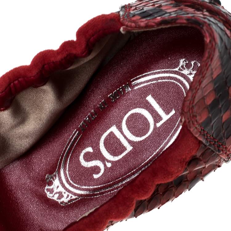 Pre Owned Tod's Red Python Leather Scrunch Ballet Flats Size 38