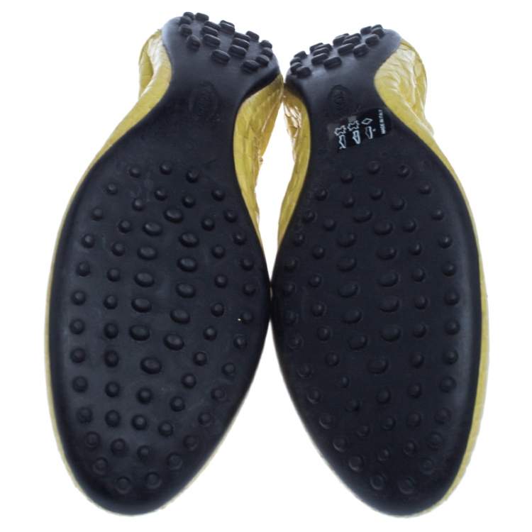 Pre Owned Tod's Yellow Python Leather Scrunch Ballet Flats Size 38.5