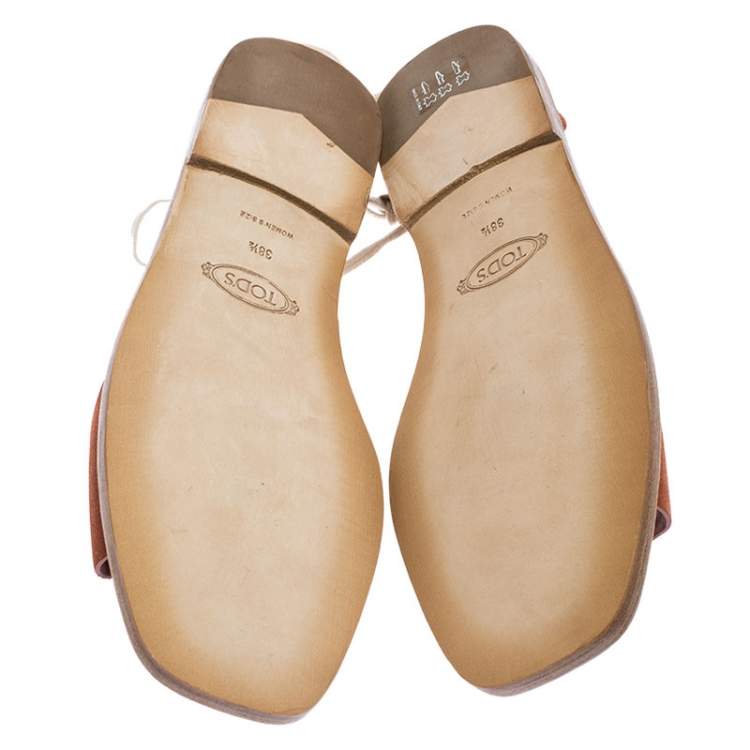 Pre Owned Tod's Brown Suede Ankle Wrap Flat Sandals Size 38.5