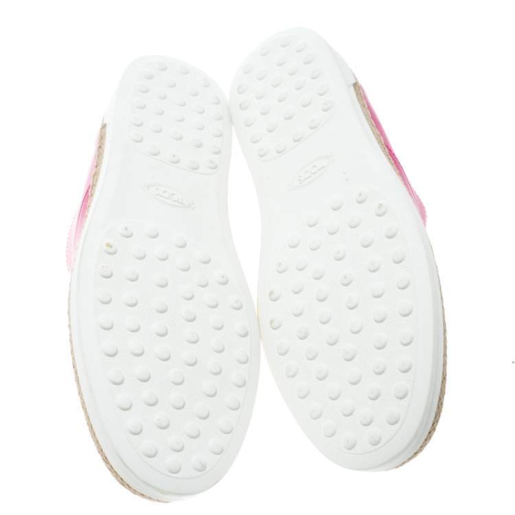 Pre Owned Tod's Pink Leather Slip On Espadrille Sneakers Size 37