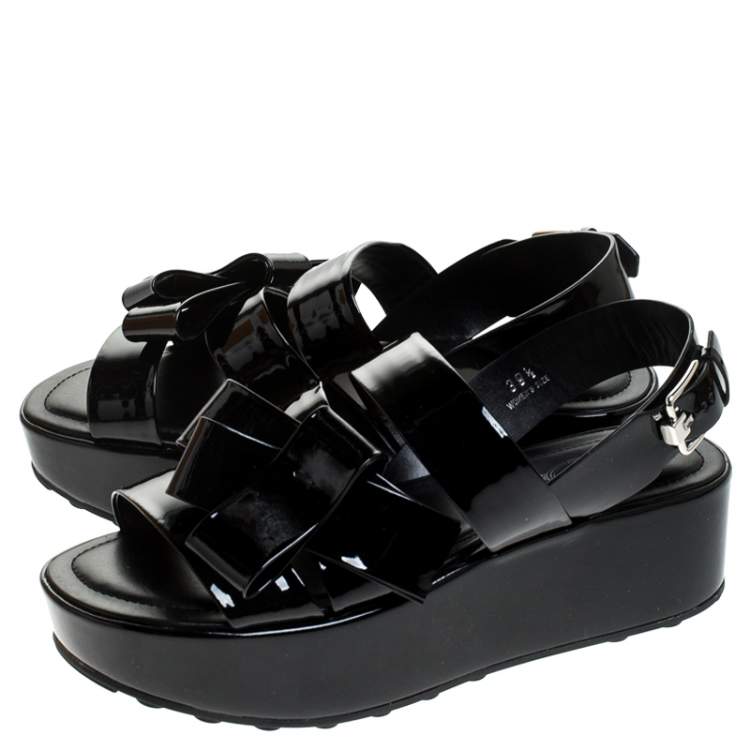 Pre Owned Tod's Black Patent Leather Slingback Platform Sandals Size 39.5