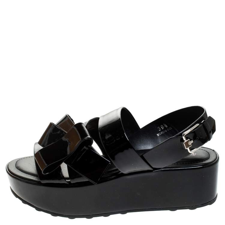 Pre Owned Tod's Black Patent Leather Slingback Platform Sandals Size 39.5