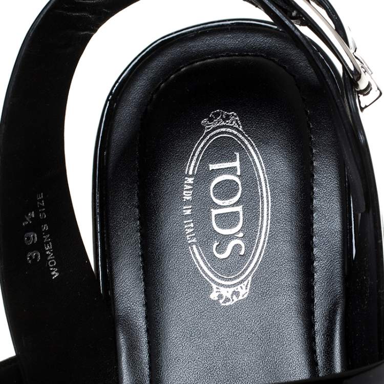 Pre Owned Tod's Black Patent Leather Slingback Platform Sandals Size 39.5