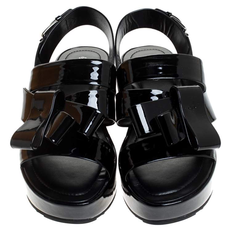 Pre Owned Tod's Black Patent Leather Slingback Platform Sandals Size 39.5