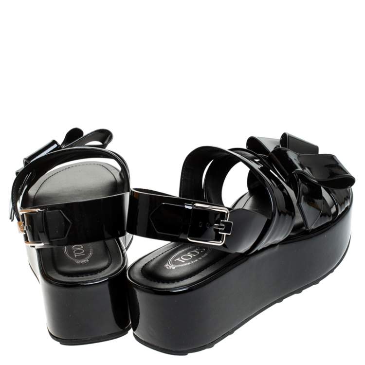 Pre Owned Tod's Black Patent Leather Slingback Platform Sandals Size 39.5