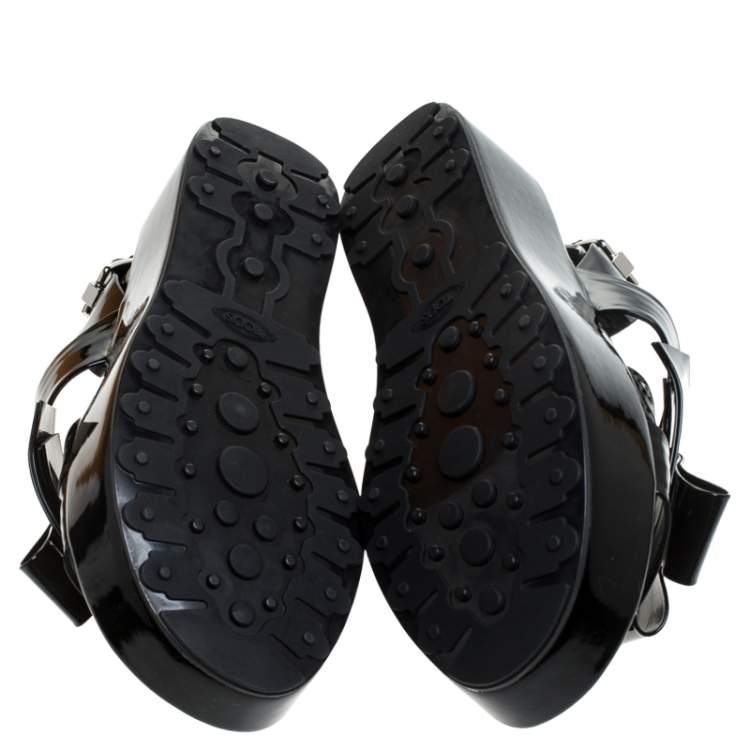 Pre Owned Tod's Black Patent Leather Slingback Platform Sandals Size 39.5