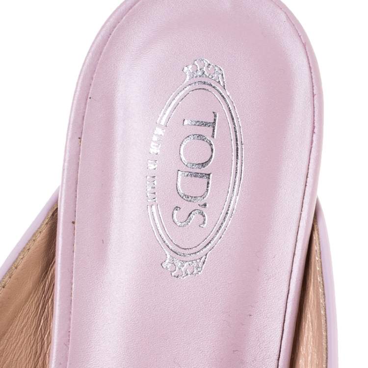 Pre Owned Tod's Pink Patent Leather Studded Fringe Double T Flat Loafer Slides Size 38