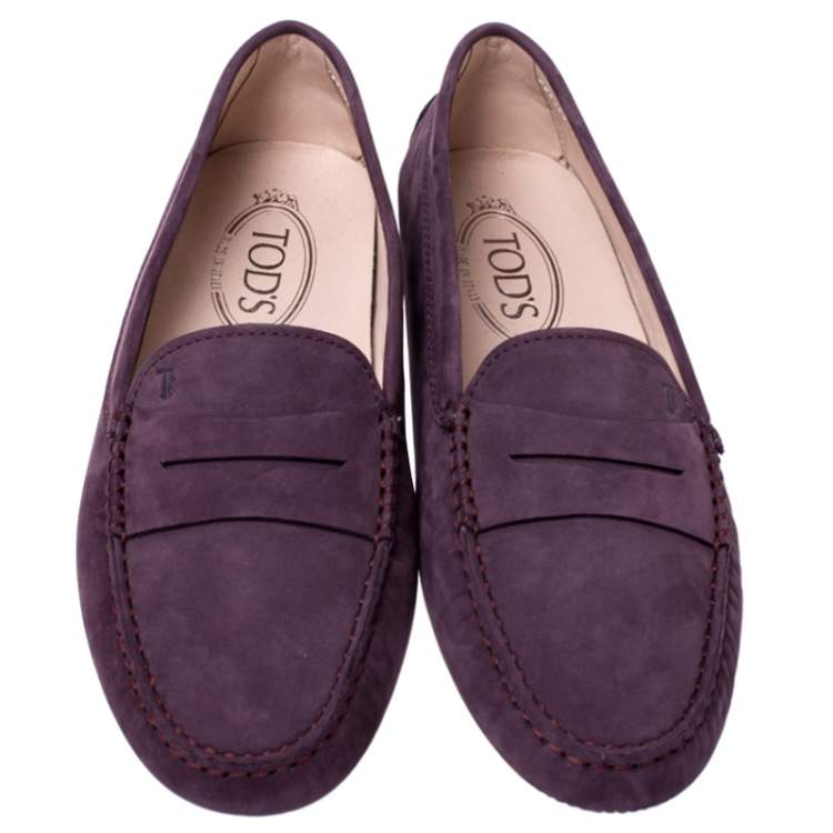 مملوكة مسبقًا Tod’s Purple Suede Gommino Driving Loafers Size 38.5