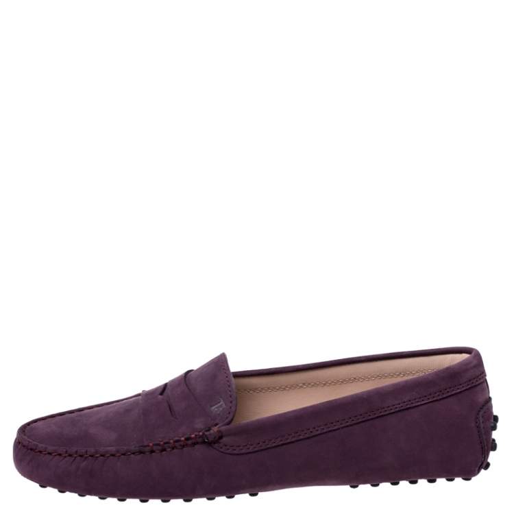 مملوكة مسبقًا Tod’s Purple Suede Gommino Driving Loafers Size 38.5
