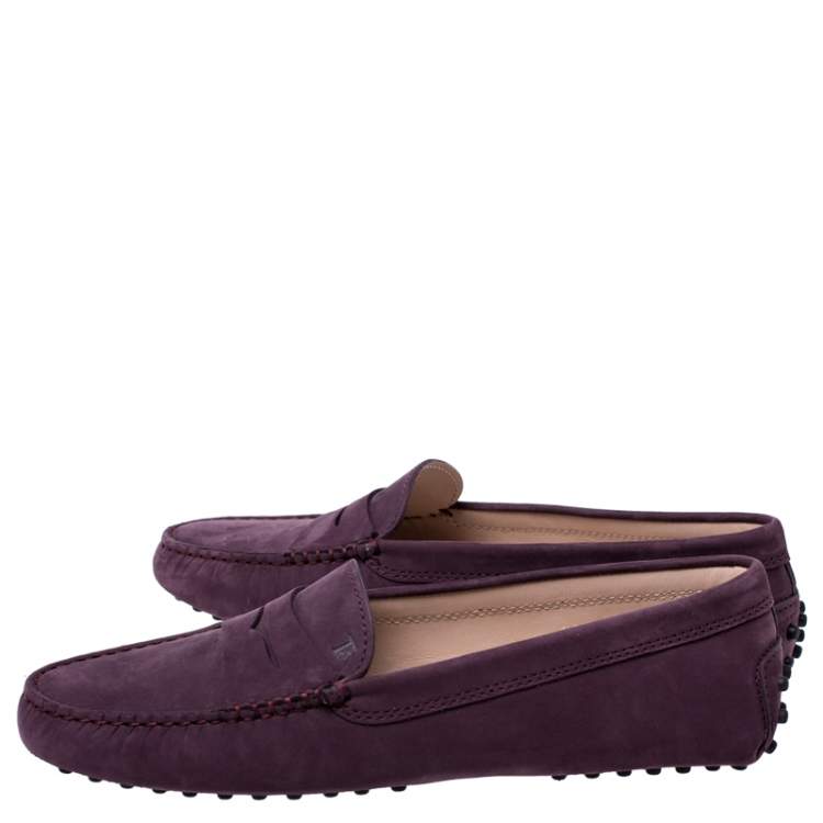 مملوكة مسبقًا Tod’s Purple Suede Gommino Driving Loafers Size 38.5