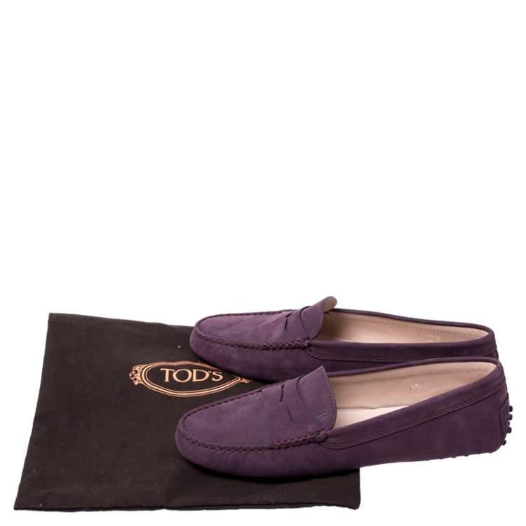 مملوكة مسبقًا Tod’s Purple Suede Gommino Driving Loafers Size 38.5