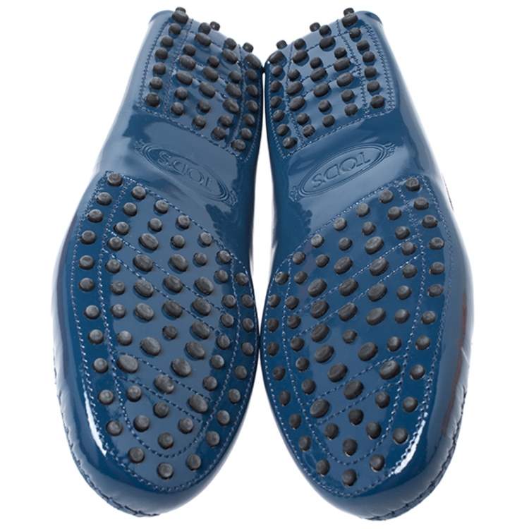 Pre Owned Tod's Blue Patent Leather Gommino Penny Loafers Size 39