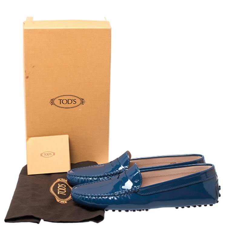 Pre Owned Tod's Blue Patent Leather Gommino Penny Loafers Size 39