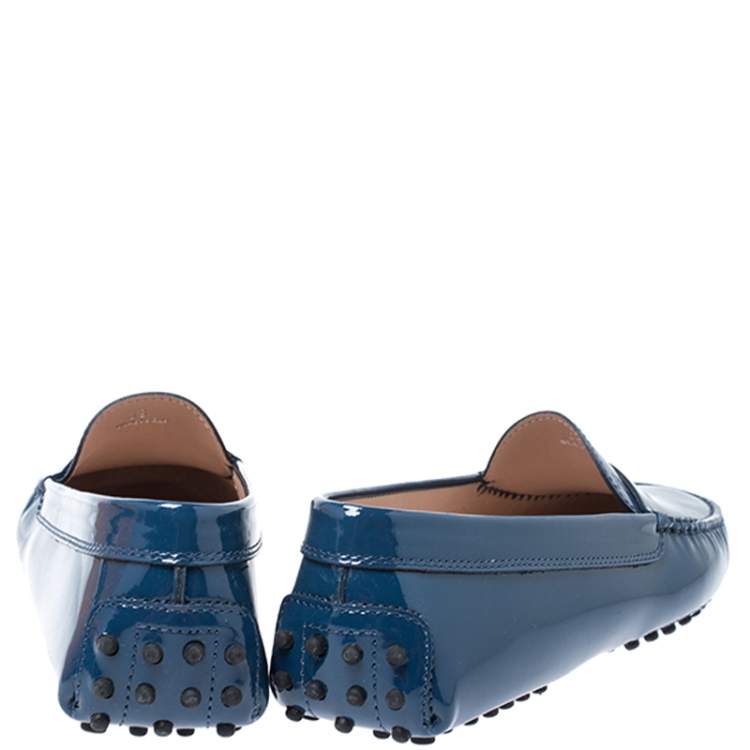 Pre Owned Tod's Blue Patent Leather Gommino Penny Loafers Size 39