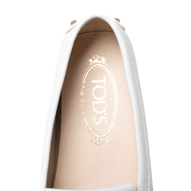 Pre Owned Tod's White Leather Fringe Detail Loafers Size 37