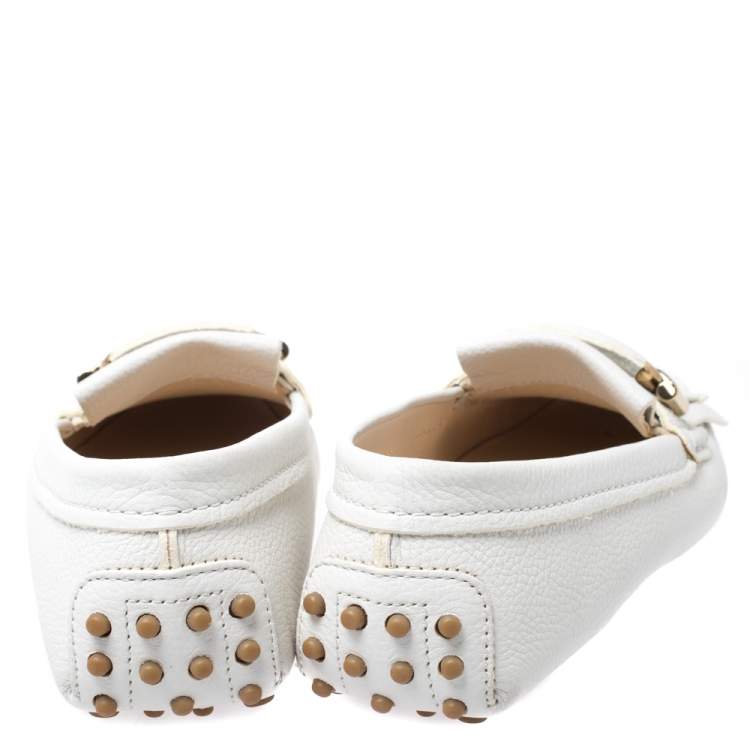 Pre Owned Tod's White Leather Fringe Detail Loafers Size 37