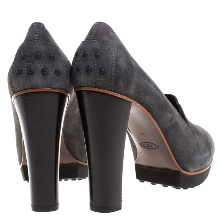 Pre Owned Tod's Grey Suede Leather Block Heel Pumps Size 40