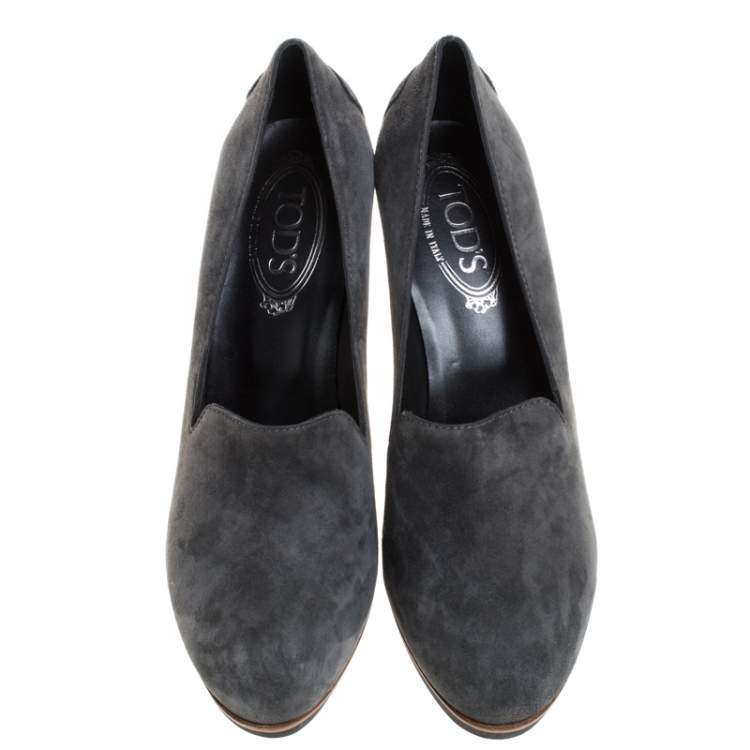 Pre Owned Tod's Grey Suede Leather Block Heel Pumps Size 40