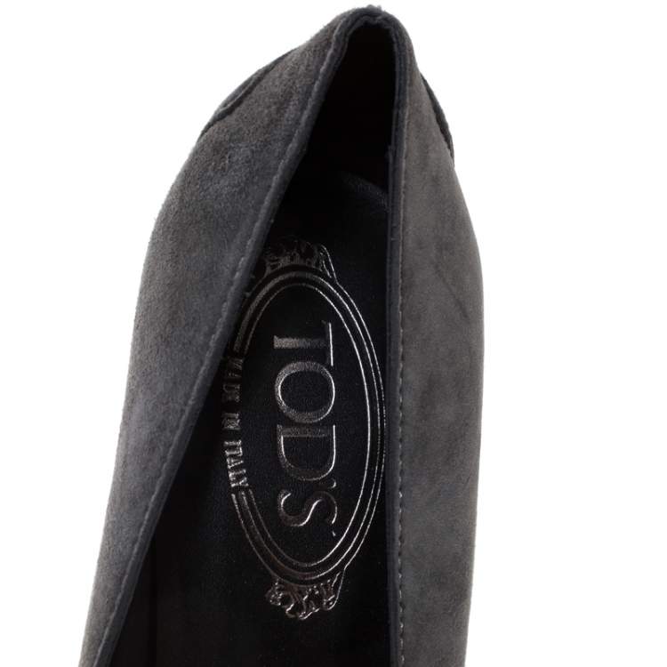 Pre Owned Tod's Grey Suede Leather Block Heel Pumps Size 40