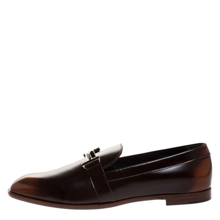 Pre Owned Tod's 2 Tone Leather Double T Slip On Loafers Size 41.5