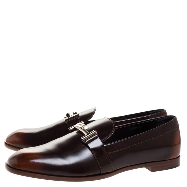 Pre Owned Tod's 2 Tone Leather Double T Slip On Loafers Size 41.5