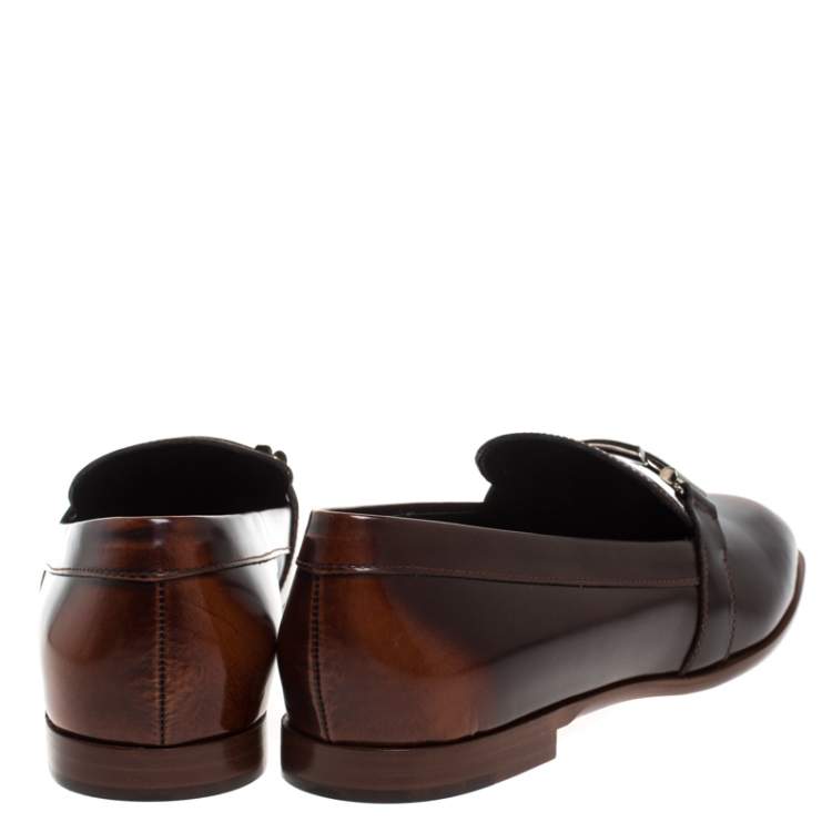 Pre Owned Tod's 2 Tone Leather Double T Slip On Loafers Size 41.5