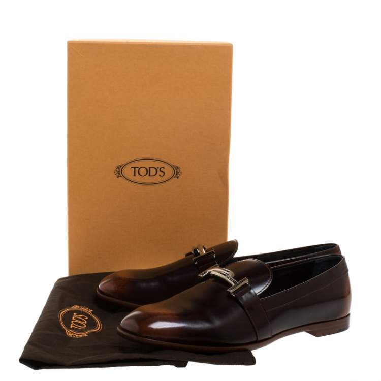 Pre Owned Tod's 2 Tone Leather Double T Slip On Loafers Size 41.5