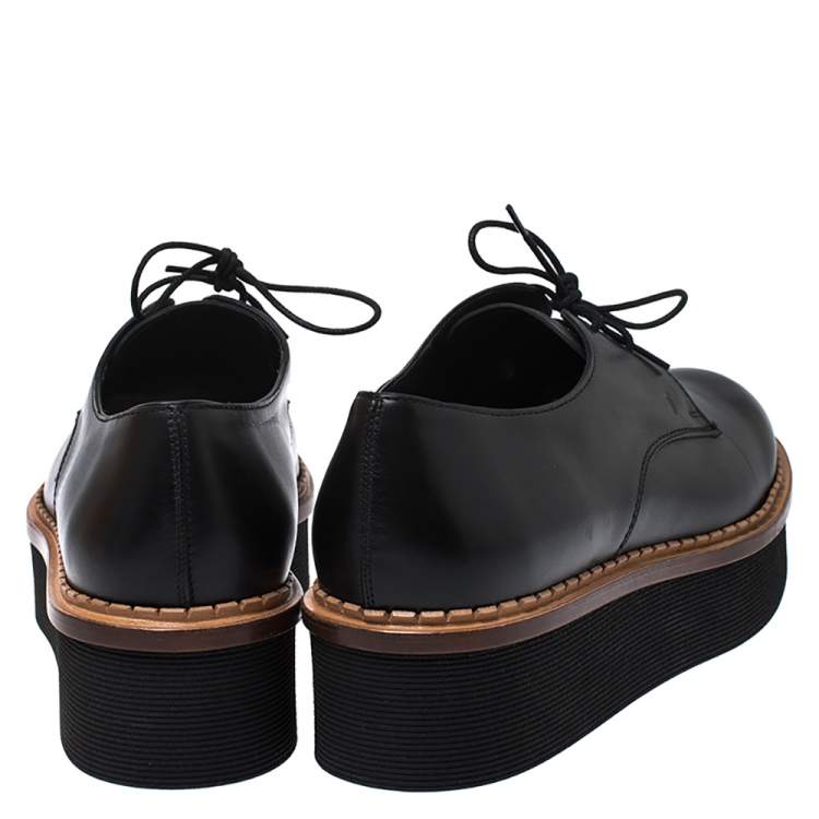 Pre Owned Tod's Black Leather Platform Derby Size 39.5