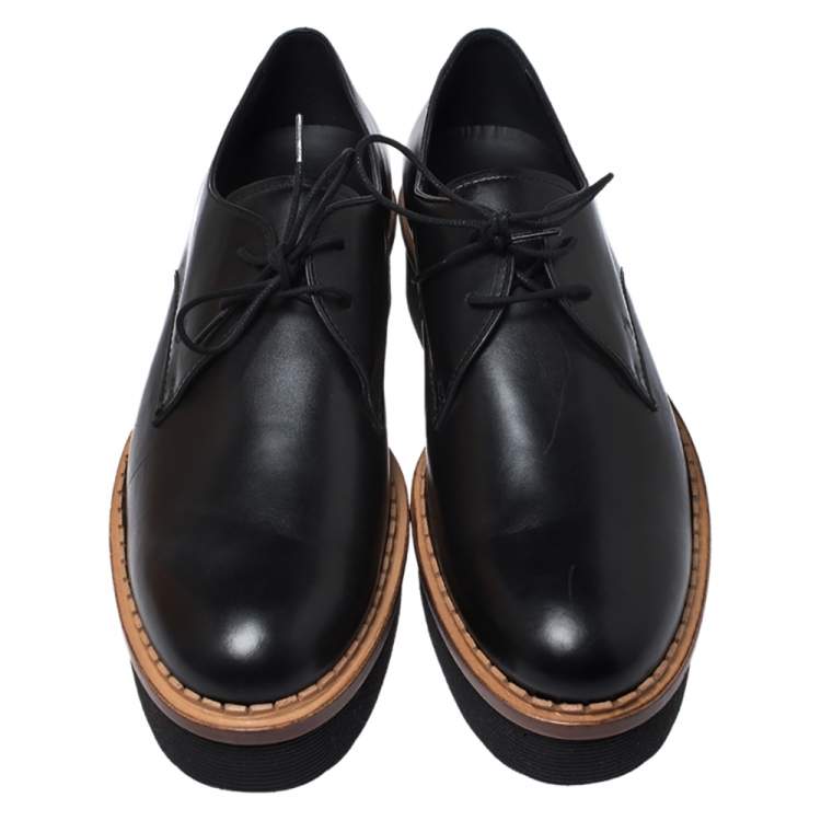 Pre Owned Tod's Black Leather Platform Derby Size 39.5