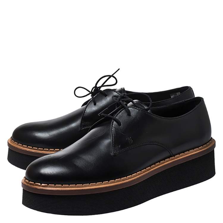 Pre Owned Tod's Black Leather Platform Derby Size 39.5