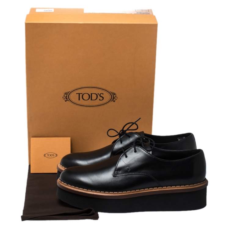 Pre Owned Tod's Black Leather Platform Derby Size 39.5