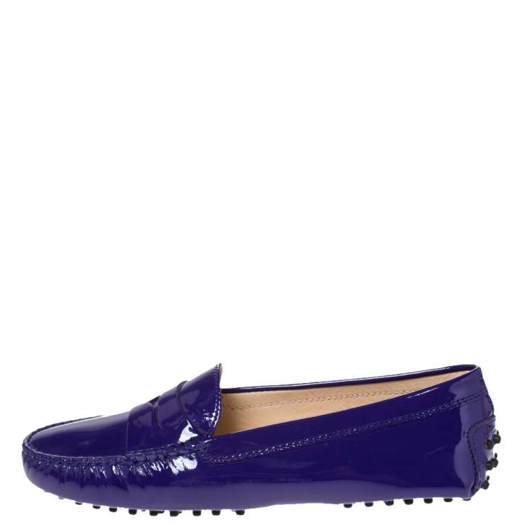 Pre Owned Tod's Purple Patent Leather Penny Loafers Size 38.5