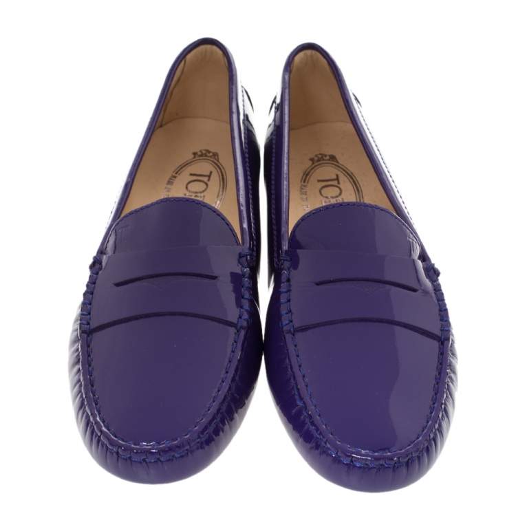Pre Owned Tod's Purple Patent Leather Penny Loafers Size 38.5